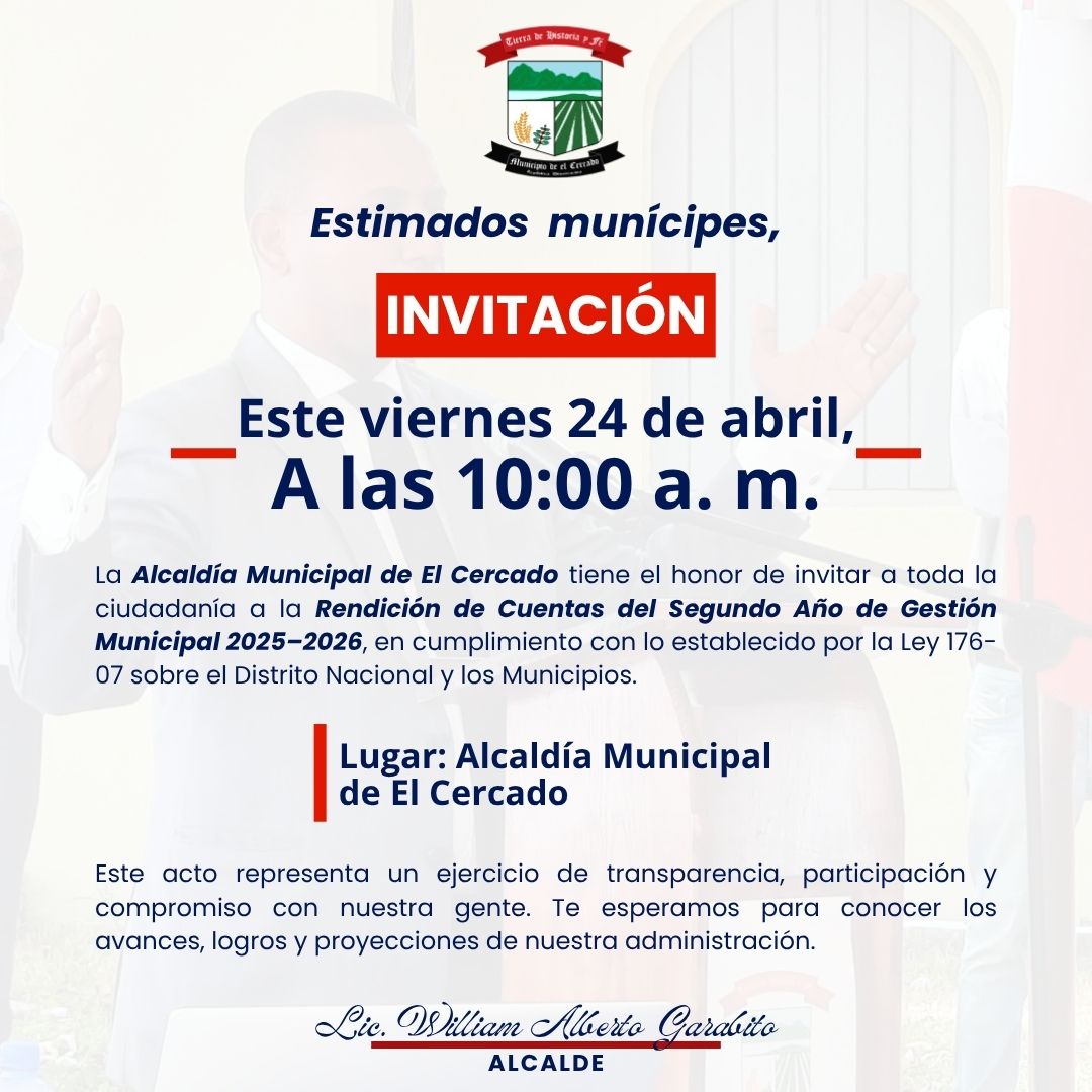 INVITACIÓN A RENDICIÓN DE CUENTAS DEL SEGUNDO AÑO DE GESTIÓN MUNICIPAL 2025-2026